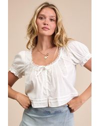 Lulus - Kinsie Puff Sleeve Button-Front Top - Lyst