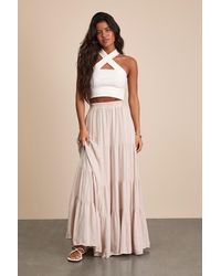 Lulus - Sunset By The Sea Light Embroidered Tiered Maxi Skirt - Lyst