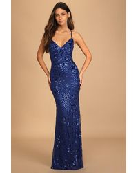 Lulus - Photo Finish Sequin Lace-Up Maxi Dress - Lyst