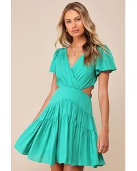 Lulus - Feeling The Sunshine Tie-Back Flutter Sleeve Mini Dress - Lyst