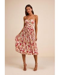 Lulus - Aleyna Multi Abstract Pleated Lace-Up Bustier Midi Dress - Lyst