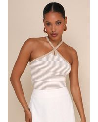 Lulus - Delightful Pose Striped Ribbed Knit Keyhole Halter Top - Lyst
