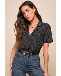 Lulus - Good Luck Charm Polka Dot Short Sleeve Button-Up Top - Lyst