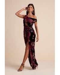 Lulus - Marnella Floral Velvet Burnout Asymmetrical Maxi Dress - Lyst