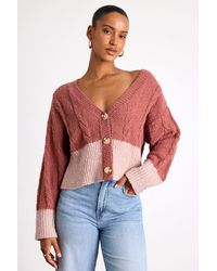 Lulus - Convincingly Cozy Rusty Rose And Cable Knit Boucle Cardigan - Lyst