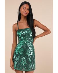 Lulus - Divine Energy Emerald Sequin Lace-Up A-Line Mini Dress - Lyst