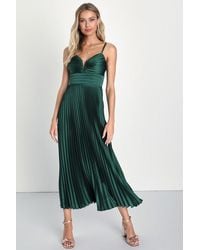 Lulus - Fabulous Perfection Satin Pleated Midi Dress - Lyst