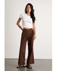 Lulus - Bryssa Dark Twill High-Rise Wide-Leg Pants - Lyst