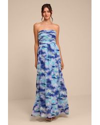Lulus - Mykala Abstract Pleated Strapless Maxi Dress - Lyst