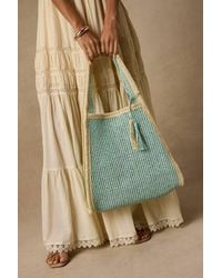Lulus - Shoreline Aqua Raffia Tote Bag - Lyst