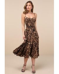 Lulus - Enticing Invite Leopard Print Pleated Midi Dress - Lyst