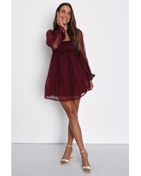 Lulus - Dreamy Sweetness Swiss Dot Ruffled Mini Babydoll Dress - Lyst