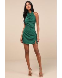 Lulus - Simply A Stunner Emerald Jacquard Cowl Backless Mini Dress - Lyst