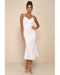 Lulus - Extravagantly Sleek Satin Sleeveless Bow Midi Dress - Lyst