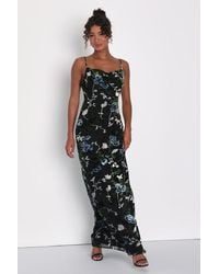 Lulus - Chic Romantic Burnout Velvet Floral Cowl Neck Dress - Lyst