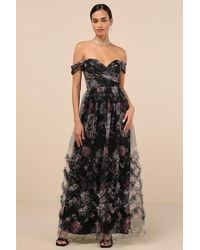 Lulus - Ideal Beauty Floral Mesh Off-The-Shoulder Maxi Dress - Lyst