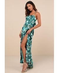Lulus - Sincerely Romantic Floral Satin Tie-Back Maxi Dress - Lyst