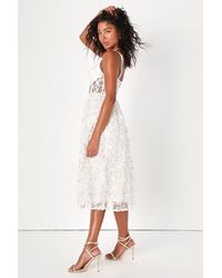 Lulus - Darling Romance Tulle Floral Applique Bustier Midi Dress - Lyst