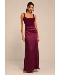 Lulus - Irene Plum Mixed Media Bustier Maxi Dress - Lyst