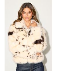 Lulus - Saler Cow Print Faux Fur Zip-Front Jacket - Lyst