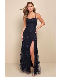 fitted lace wedding dress Alvana Floral Appliqué Maxi Dress Navy | Wedding Guest Dress main image 0