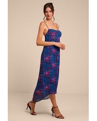 Lulus - Avi Floral Print Pleated Sleeveless Midi Dress - Lyst