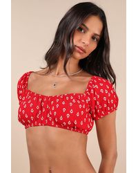 Motel - Imuna Anchor Print Off-The-Shoulder Crop Top - Lyst