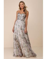 Lulus - Most Beautiful Day Multi Floral Print Organza Maxi Dress - Lyst