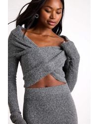 Lulus - Alfina Knit Cross-Front Cropped Sweater Top - Lyst