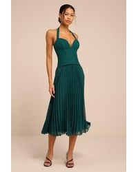 Lulus - Baylin Emerald Lace Bustier Midi Dress - Lyst