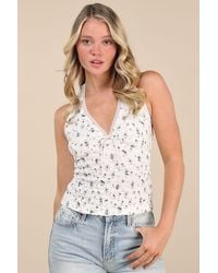 Lulus - Aruna Floral Textured Knit Halter Top - Lyst