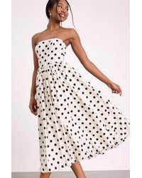 Lulus - Terrance Polka Dot Strapless Bubble-Hem Midi Dress - Lyst