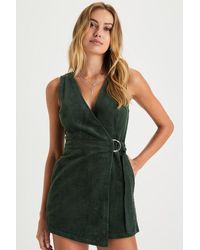 Lulus - Absolutely Cute Corduroy Faux-Wrap Skort Romper - Lyst