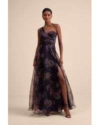 Lulus - Truly Extraordinary Plum Floral Organza One-Shoulder Maxi Dress - Lyst