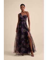 Lulus - Truly Extraordinary Plum Floral Organza One-Shoulder Maxi Dress - Lyst
