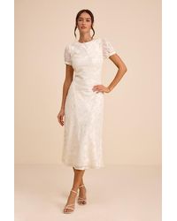 Lulus - Bridget Floral Jacquard Puff Sleeve Midi Dress - Lyst