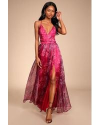 Lulus - Romance That Wows Floral Print Organza Maxi Dress - Lyst