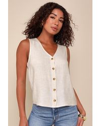 Lulus - Casually Sophisticated Linen Sleeveless Button-Front Top - Lyst