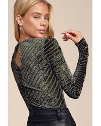 Lulus - Save The Date Velvet Striped Long Sleeve Bodysuit - Lyst