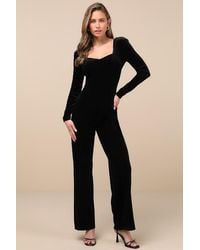 Lulus - Instant Stunner Velvet Backless Jumpsuit - Lyst