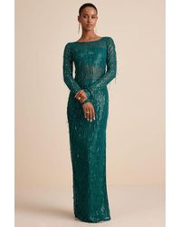 Lulus - Sheer Fascination Emerald Sheer Mesh Sequin Fringe Maxi Dress - Lyst