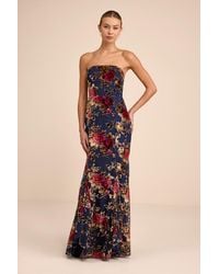 Lulus - Anoah Floral Velvet Burnout Strapless Maxi Dress - Lyst