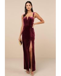 Lulus - Pristine Luxury Dark Berry Velvet Bustier Maxi Dress - Lyst