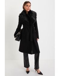 Lulus - Essential Sophistication Faux Fur Collar Belted Coat - Lyst