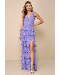 Lulus - Beauty Icon Satin Pleated Tiered Lace-Up Maxi Dress - Lyst