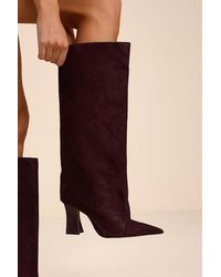 SCHUTZ SHOES - Terry Up Dark Plum Suede Leather Knee-High Boots - Lyst