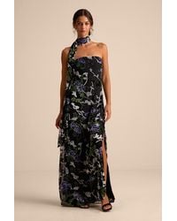 Lulus - Corelia Floral Velvet Burnout Strapless Sash Maxi Dress - Lyst