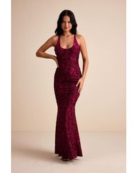 Lulus - Renissa Burnout Velvet Backless Mermaid Maxi Dress - Lyst