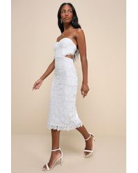 Lulus - Impressive Elegance Crochet Lace Strapless Midi Dress - Lyst
