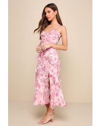 Lulus - Dreamy Personality Floral Ruffled Sleeveless Midi Dress - Lyst